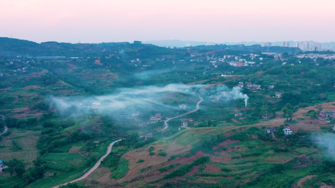 4k农村山间烟雾缭绕意境空镜头