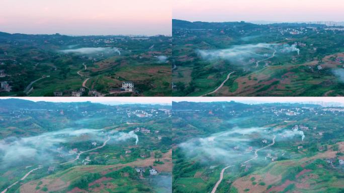 4k农村山间烟雾缭绕意境空镜头