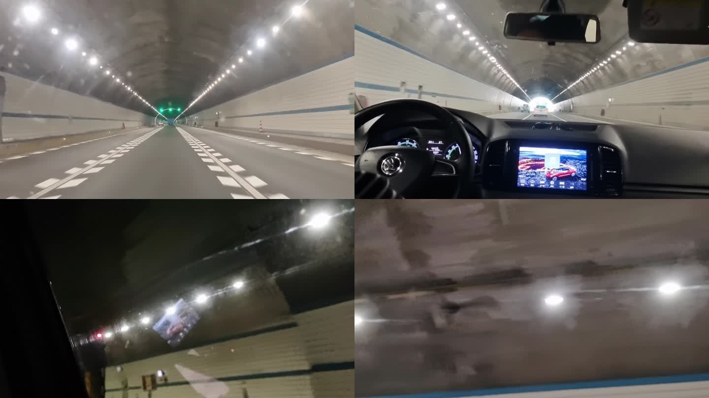 开小车驶入隧道穿梭穿过隧道速度感时空隧道