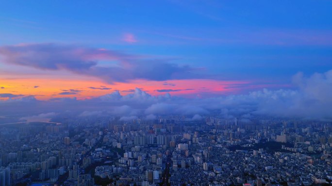 晚霞 云层 黄昏 日落 天空 城市 海口