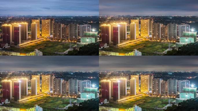 台州温岭市松门镇日转夜景航拍延时高楼农村