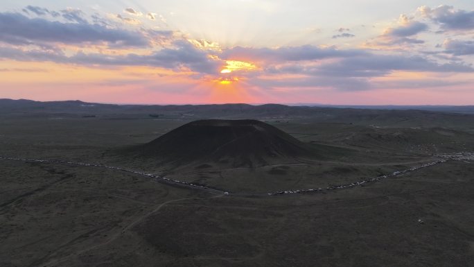 乌兰察布火山晚霞日落航拍