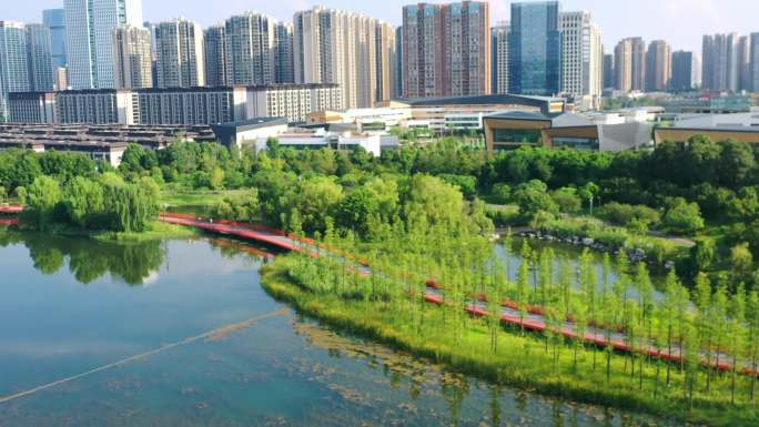 锦城湖航拍锦城湖环球中心成都绿道