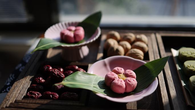 下午茶点心 桃花酥 月饼 核桃 茶文化