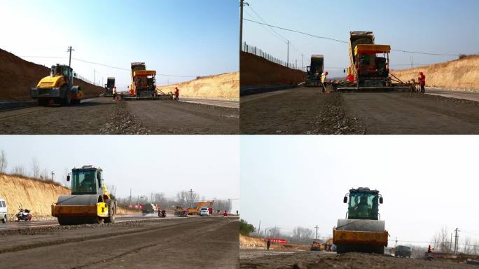 挖掘机推土机修路压路路政铺路柏油路