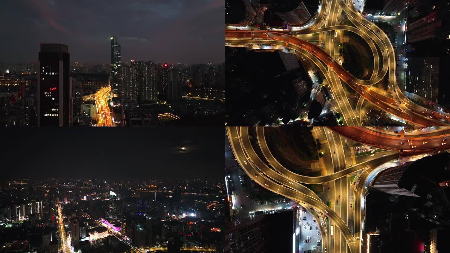 武汉城市夜景无人机航拍4K高清
