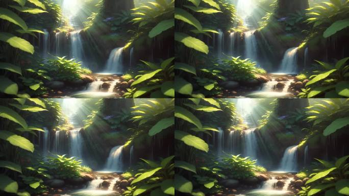 仙境森林瀑布流水粒子LED视频背景素材