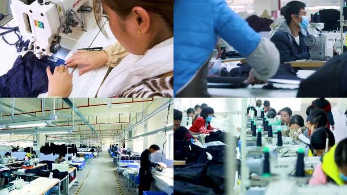 服装生产 工厂流水线 纺织女工