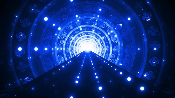 4K蓝色蒙古风民族特色花纹粒子隧道
