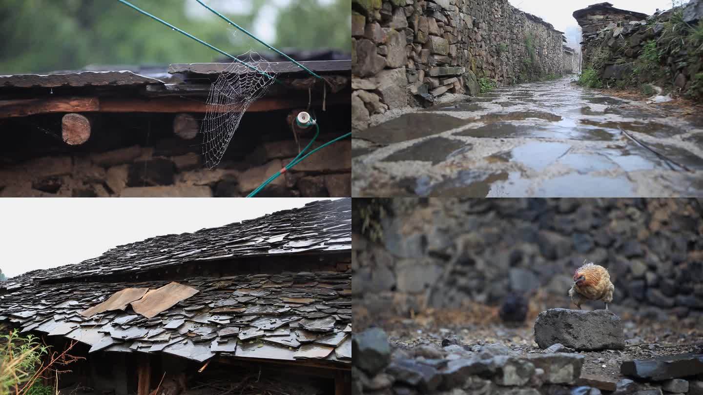 农村老房子 雨天屋檐 鸡鸭院子