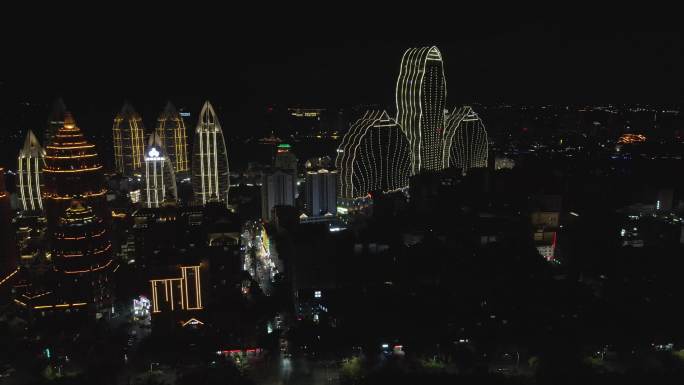 西双版纳景洪市告状西双景夜景航拍