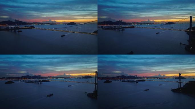 航拍壮观晚霞的珠江和虎门大桥2