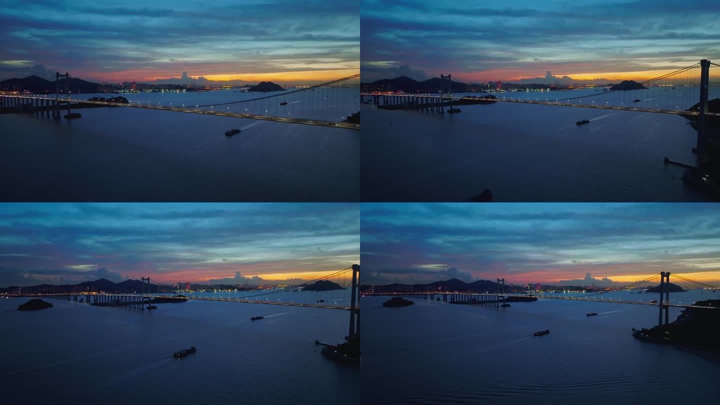 航拍壮观晚霞的珠江和虎门大桥2