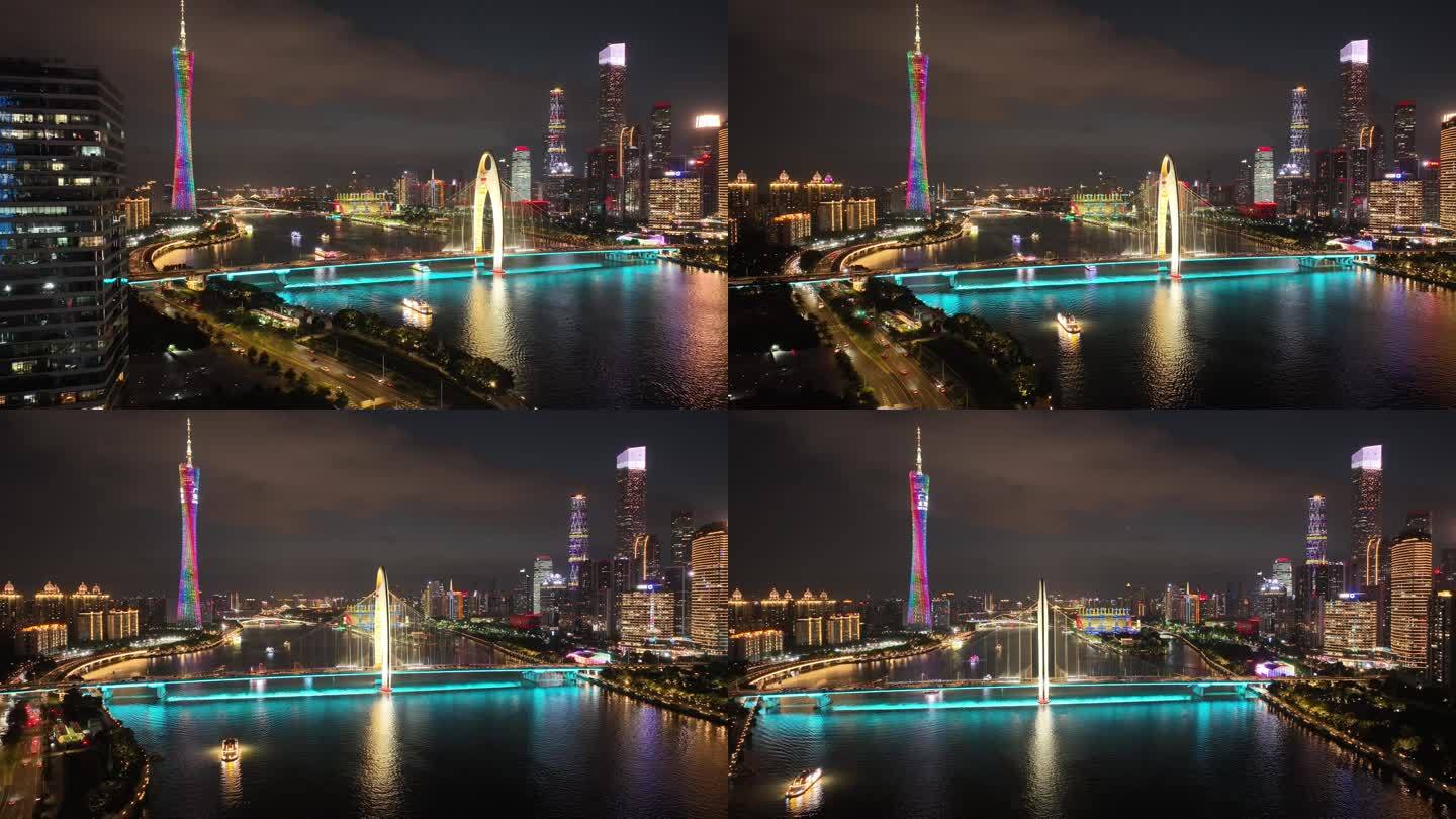 航拍广州cbd珠江夜景