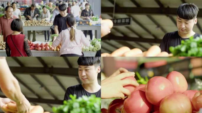 菜市场买菜卖菜切肉买西红柿挑选蔬菜