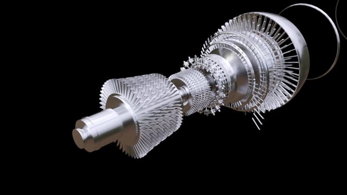 三维涡扇发动机机械组装生长动画