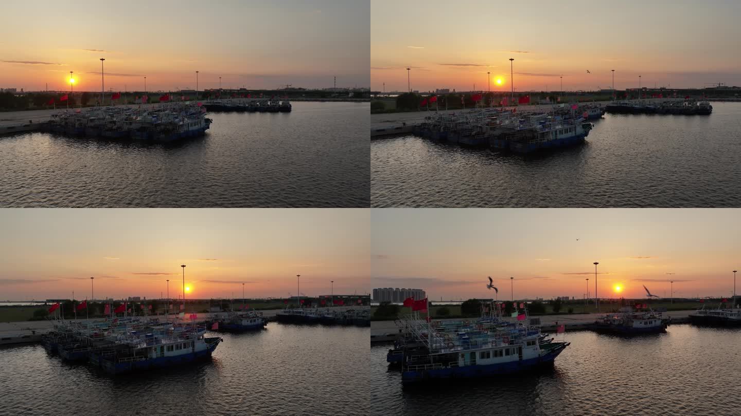 航拍天津滨海中心渔港