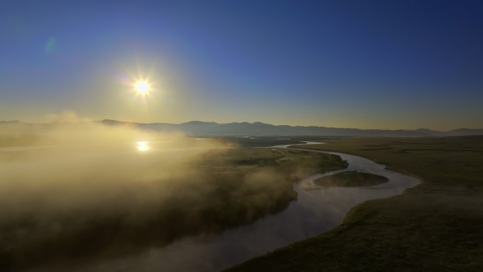 湿地长江九曲黄河黄河云雾缭绕的黄河日出
