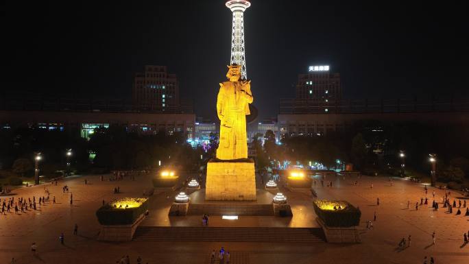 航拍湖南株洲地标夜景素材