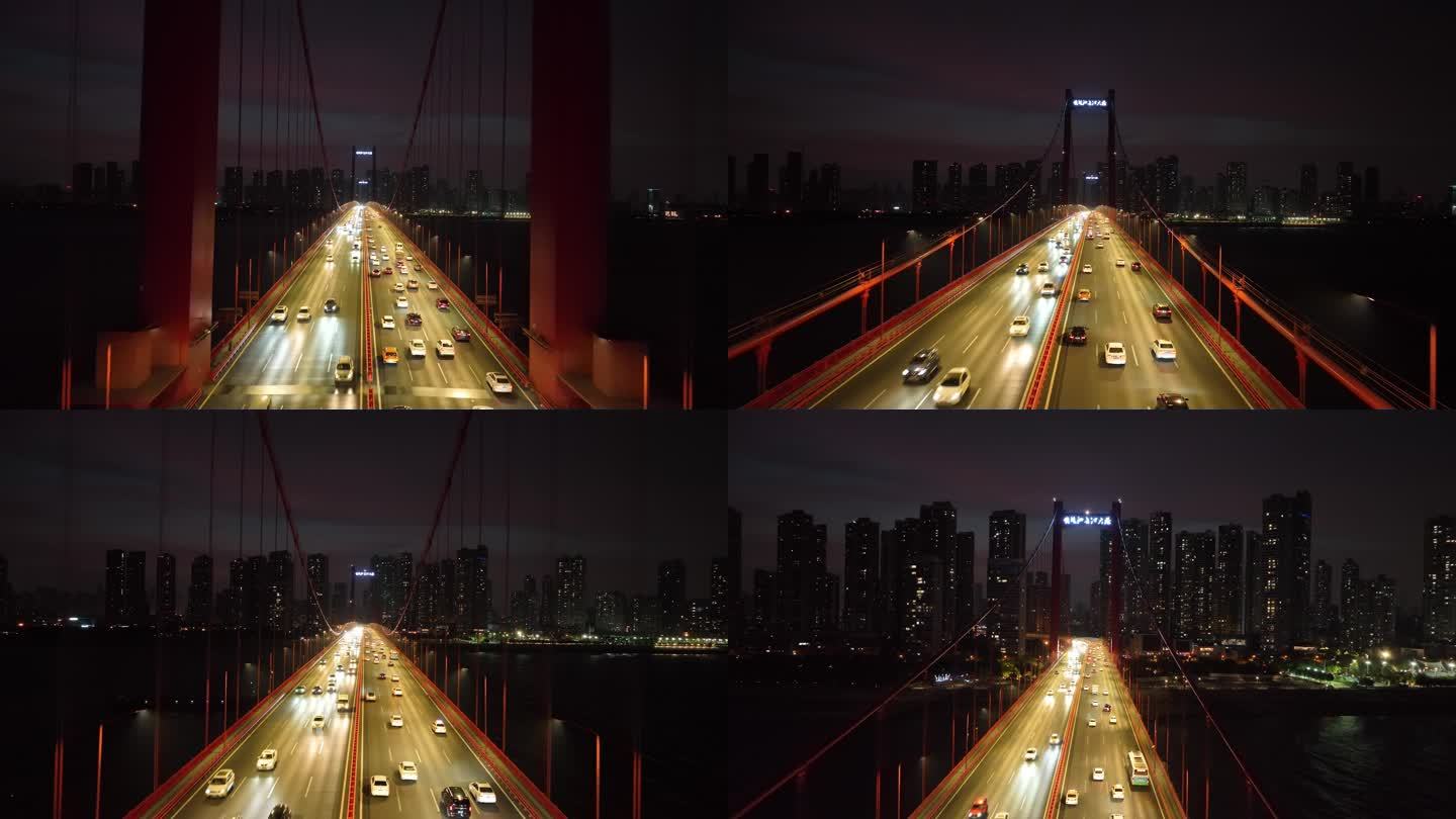 武汉鹦鹉洲长江大桥航拍一镜到底穿越三桥塔
