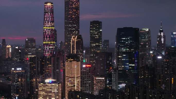 4K航拍 广州塔珠江两岸城市夜景内透