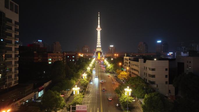 航拍湖南株洲地标夜景素材