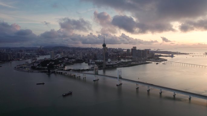 澳门日出航拍粤港澳大湾区珠海横琴航拍