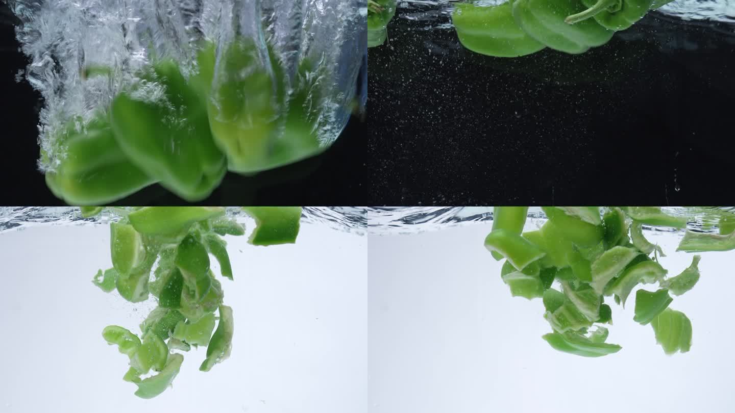 4K-菜椒落水升格慢动作