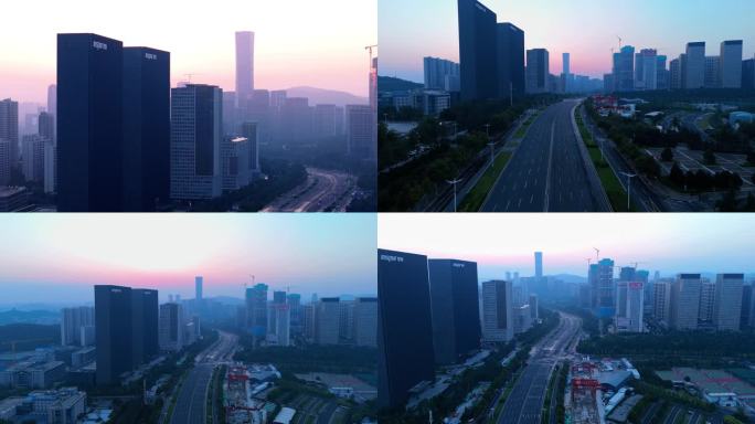济南城市高楼清晨蓝调