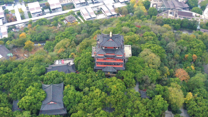 航拍杭州西湖景区吴山城隍阁4k