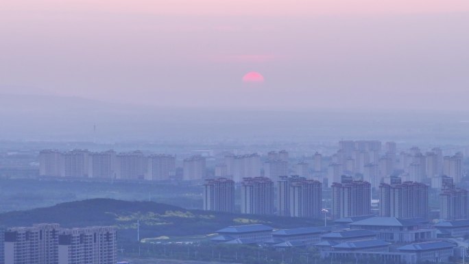 航拍乌兰察布早晨城市地标