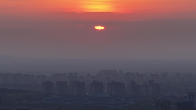 航拍乌兰察布日出城市地标