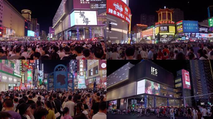 黄兴步行街拥挤人群【夜景】