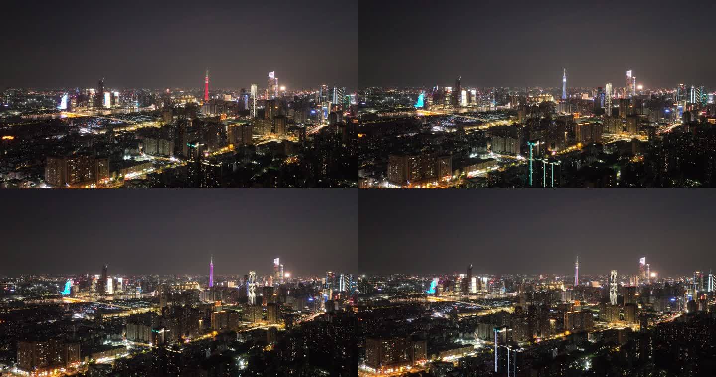广州天河区科韵路看珠江新城黄昏夜景航拍