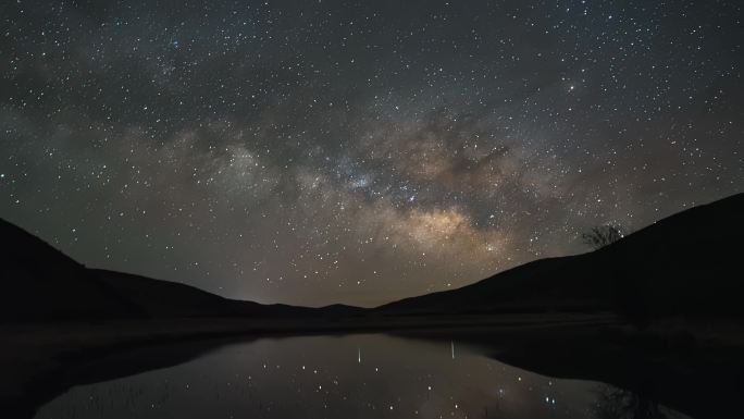 川西红原倒影银河星空延时摄影