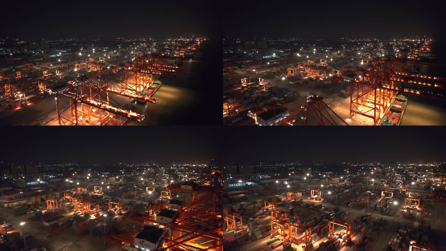 福建漳州港口夜景航拍