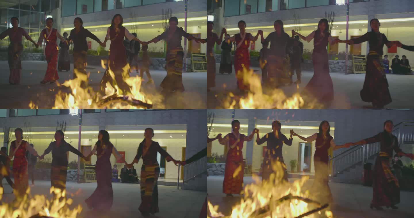 西藏族民俗 篝火晚会 少数民族 舞蹈