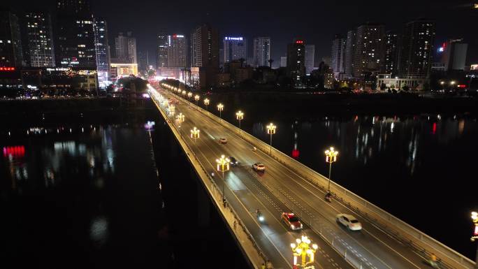 航拍湖南株洲地标夜景素材