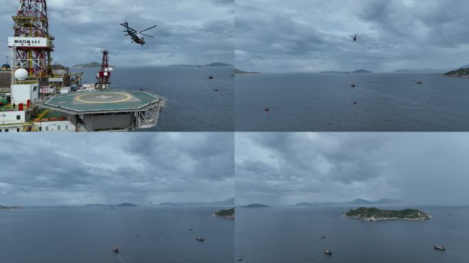 海洋石油 982 钻井平台 直升机 大海