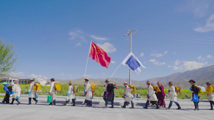 西藏 排队 例队 依次队列行走 组织群众