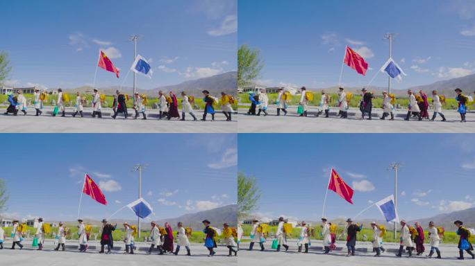 西藏 排队 例队 依次队列行走 组织群众