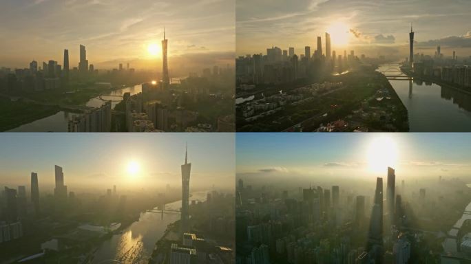 广州航拍-广州塔日出