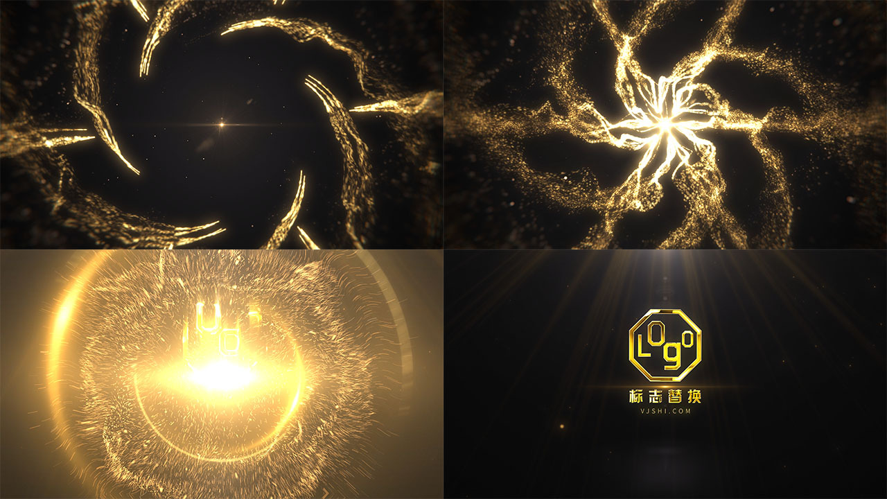 4k金色粒子汇聚logo演绎ae模板