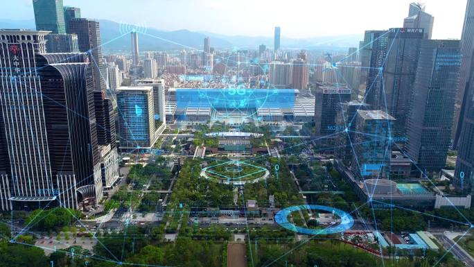 深圳会展中心科技城市线条穿梭AE模板