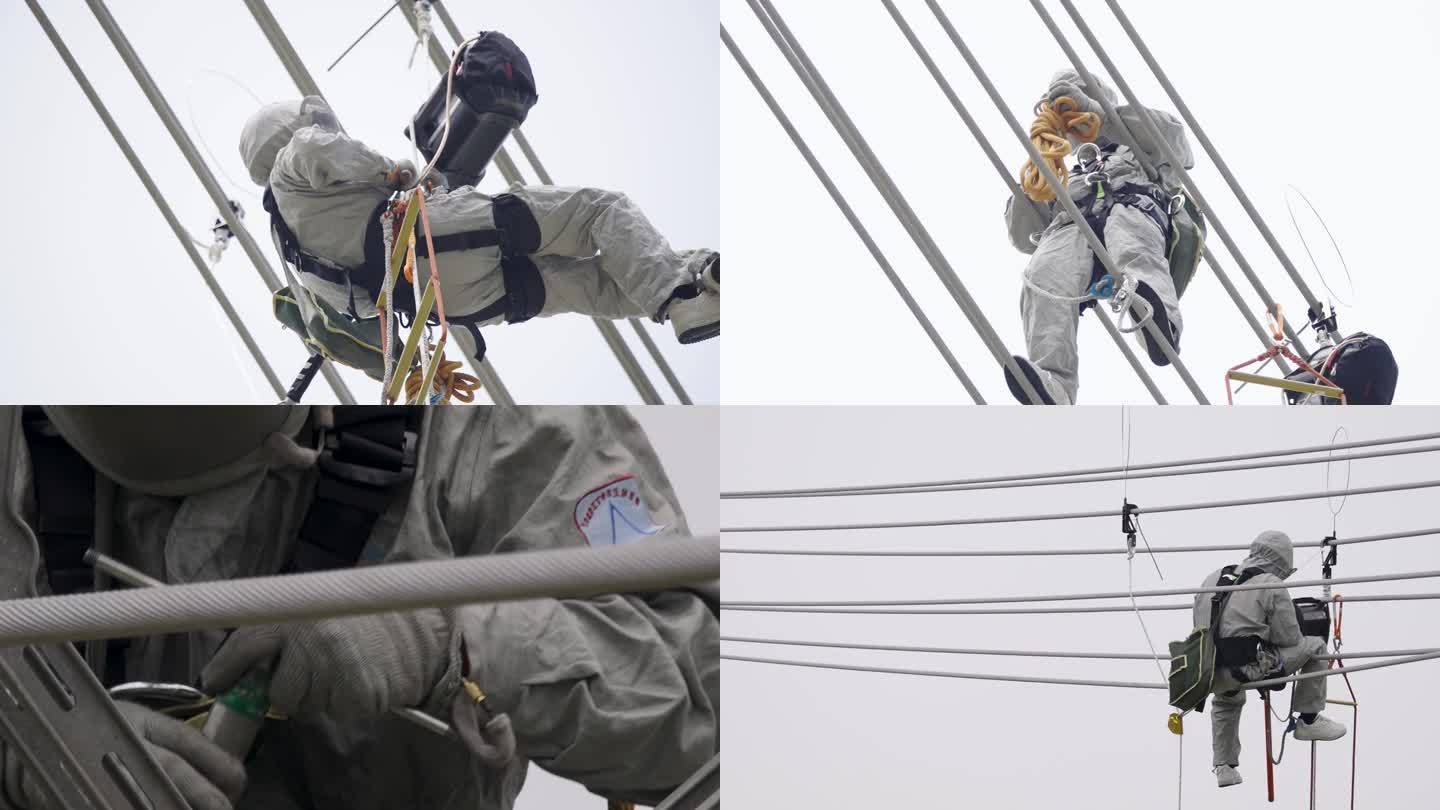 4K电网高压电塔电力工人高空带电作业合集