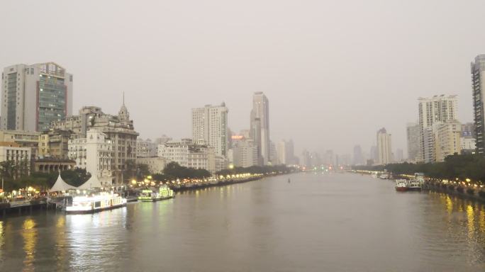 广州 珠江 傍晚夜景 水上巴士 珠江两岸