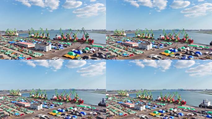 航拍天津港汇盛散杂货码头