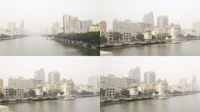 广州珠江 傍晚 人民桥上广角风景