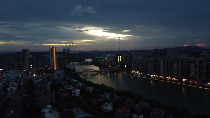 资兴城市夜景航拍4K素材