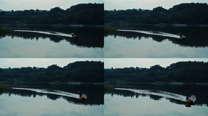 快艇在湖面驶过实拍视频